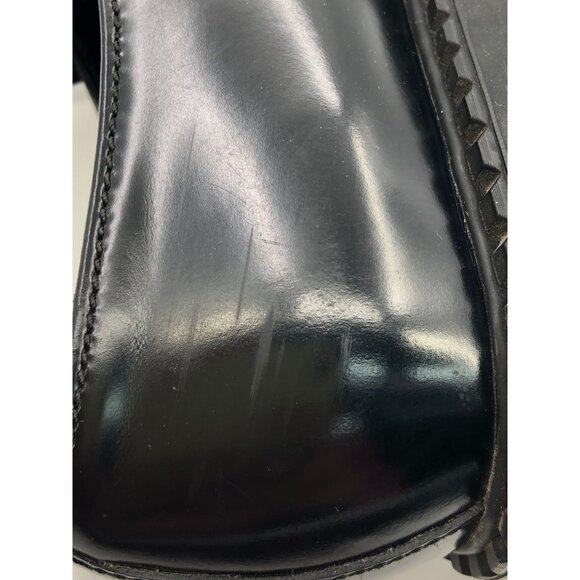 Prada Womens Black Leather Loafers Size 35 Thick Sole Triangular Logo Made In It - Picture 3 of 9